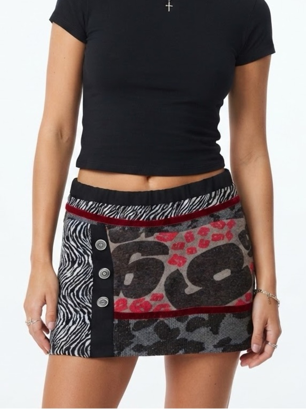 Y2K Animal Print Patchwork Mini Skirt Zebra Leopard Size M